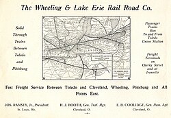 An advertisement for the then-Wabash-controlled Wheeling and Lake Erie Railroad from a book published in Toledo, Ohio in 1905