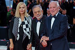 Coppola (center) with Lena and Werner Herzog attending the "La Grazia" red carpet during the 82nd Venice International Film Festival