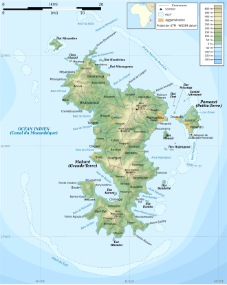 Topographic map of Mayotte, the "seahorse island"