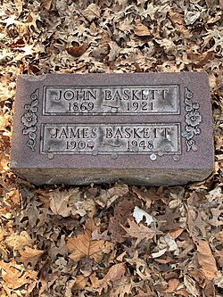 Tombstone for James Baskett and John Baskett at Crown Hill Cemetery