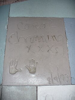The handprints of Carol Channing in front of The Great Movie Ride at Disney's Hollywood Studios at the Walt Disney World Resort