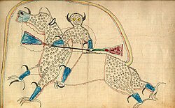 Ledger artwork by Lakota artist Black Hawk representing a heyókȟa, (dreamer of a Wakíŋyaŋ, thunder being), c.1880