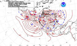 Map showing atmospheric pressure in mbar or hPa