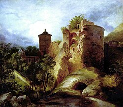 Heidelberg Castle, here shown in a painting by Carl Blechen, was destroyed by the French during the war of the succession of the Electorate of the Palatinate.