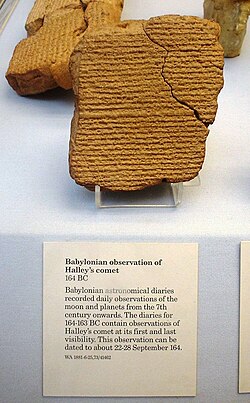 Babylonian tablet in the British Museum recording Halley's Comet in 164 BC