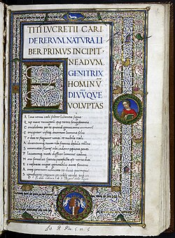 Start of late 15th-century illuminated manuscript of De rerum natura