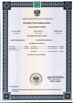 A 2008 matura certificate
