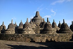 The massive stone stupa-mandala of Borobudur was completed in 825 AD during the reign of King Samaratungga.
