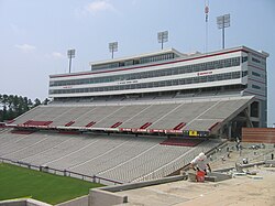 The massive press box at Carter–Finley Stadium at NC State.