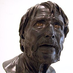 The "Pseudo-Seneca", a Roman bust found at Herculaneum, one of a series of similar sculptures known since the Renaissance, once identified as Seneca. Now commonly identified as Hesiod