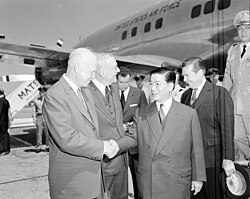 Eisenhower and Secretary of State John Foster Dulles with South Vietnamese President Ngo Dinh Diem, May 1957