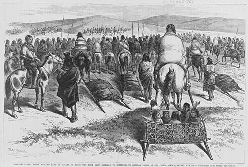 Artist's rendering of Crazy Horse and his band of Oglala on their way from Camp Sheridan to surrender to General Crook at Red Cloud Agency