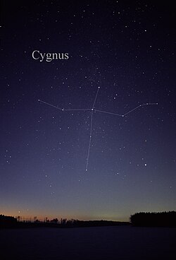 Deneb is the brighest star in the constellation of Cygnus (top)