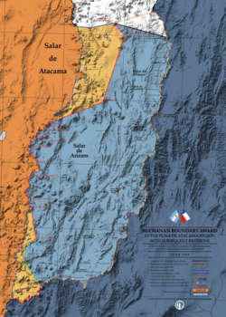 Map of the territories claimed by Argentina and Chile between 1898 and 1904 during the dispute over the Puna de Atacama.