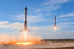 Falcon Heavy Side Boosters landing on LZ1 and LZ2 at Cape Canaveral