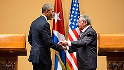 Raúl Castro and U.S. President Barack Obama at their joint press conference in Havana, Cuba, 21 March 2016