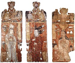 10th century Gaochang Manichaean painted banners "MIK III 6286" and "MIK III 6283", the top is painted with the bright virgin and the seated statue of Jesus, and the lower part is the statue of the Manichean elect.