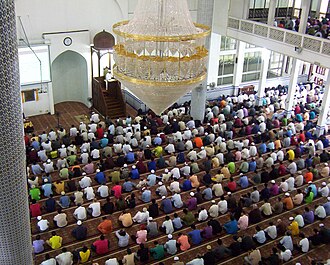 Muslim Friday prayer at a mosque in Malaysia