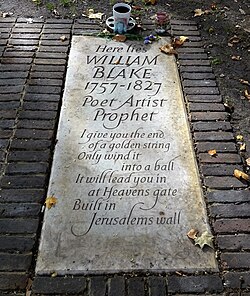 Ledger stone on Blake's grave, unveiled in 2018