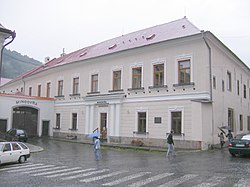 An image of the old Kremnica Mint building in Kremnica, central Slovakia. It is now an exposition of historical machines.