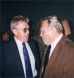 Czesław Miłosz (right) with brother Andrzej Miłosz at PEN Club World Congress, Warsaw, May 1999