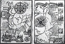 Brouscon's Almanach of 1546: Compass bearings of high waters in the Bay of Biscay (left) and the coast from Brittany to Dover (right).