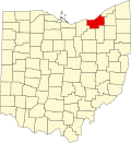 Map of Ohio highlighting Cuyahoga County