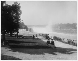 Prospect Point at the Niagara Reservation, c. 1900. The reservation, known today as Niagara Falls State Park, was the first park opened by New York State.