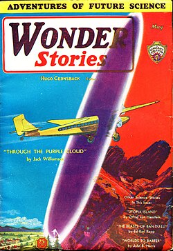 Williamson's "Through the Purple Cloud" was the cover story in the May 1931 Wonder Stories.