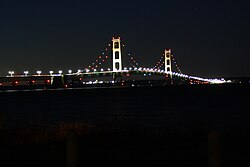 The Mackinac Bridge at night