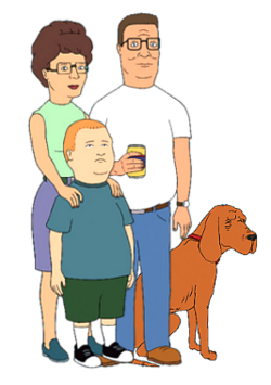 The Hill family in the show's original run: From the left: Peggy (back), Bobby, Hank, and their dog, Ladybird.