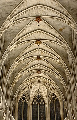 Gothic rib vault ceiling of the Saint-Séverin church in Paris