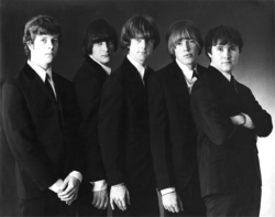 Promotional photo of the Byrds in early 1965, L to R: Chris Hillman, Gene Clark, Jim (later Roger) McGuinn, Michael Clarke, David Crosby