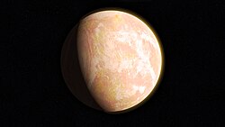 Pale orange dot, an impression of Early Earth, featuring its tinted orange methane-rich early atmosphere[47]