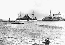 The battleship Maine entering Havana Bay.