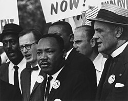 Martin Luther King Jr., a Baptist minister and civil rights leader, at the 1963 civil rights march on Washington, D.C. The Civil Rights movement divided various Baptists in the U.S., as slavery had more than a century earlier.