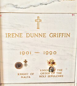 Crypt of Irene Dunne at Calvary Cemetery (notice incorrect birth year)