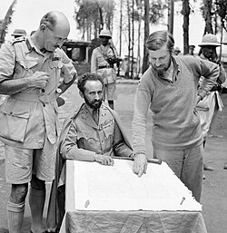 Haile Selassie with Brigadier Daniel Sandford (left) and Colonel Wingate (right) in Dambacha Fort, after its capture, 15 April 1941
