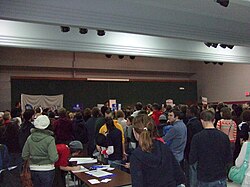 A 2008 Democratic caucus meeting in Iowa City, Iowa