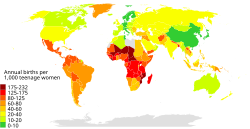 Birth rates per 1,000 women aged 15–19 years, worldwide