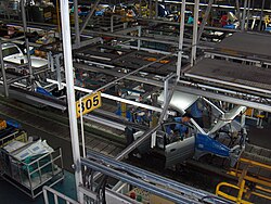 A modern automobile assembly line