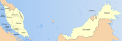 A map of Malaysia showing its thirteen states and three federal territories