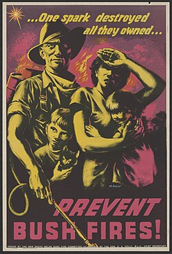 Poster from a 1958 campaign by the New South Wales Bush Fire Committee