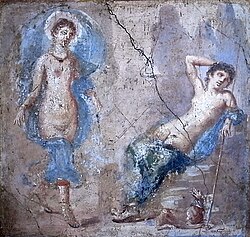 Selene and Endymion, antique fresco in Pompeii