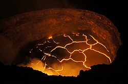 The lava lake of Halemaʻumaʻu at Kīlauea, Hawaiʻi, United States).