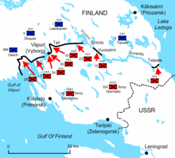 Mannerheim Line and Karelian Isthmus on the last day of the Winter War, 13 March 1940