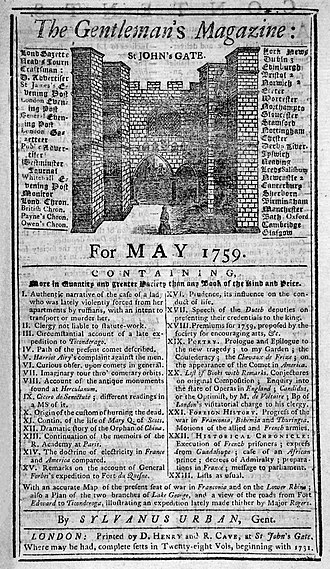 Front page of The Gentleman's Magazine, May 1759
