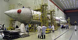 Proton-M in assembly building awaiting rollout