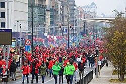 Trade union members protest for higher purchasing power in the streets of Brussels in 2022.