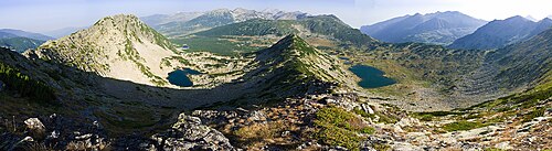 A panoramic view of two merging U-shaped valleys in Pirin mountain, Bulgaria